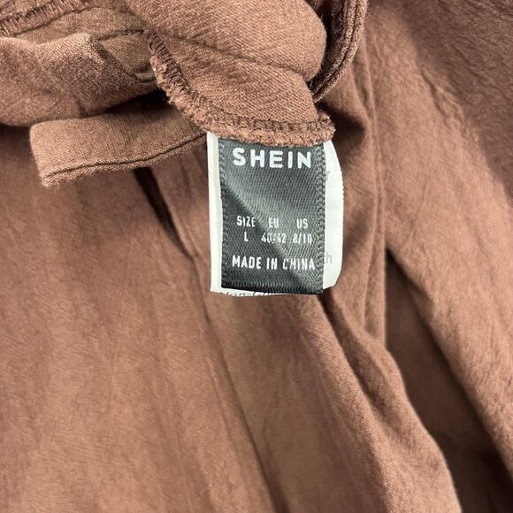 SHEIN Shorts Womens Large Brown Pleated High Waist Cuffed Hem Pockets Belt Loops - Picture 10 of 16